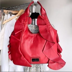 *Price is firm* Valentino red nappa leather ruffle hobo bag